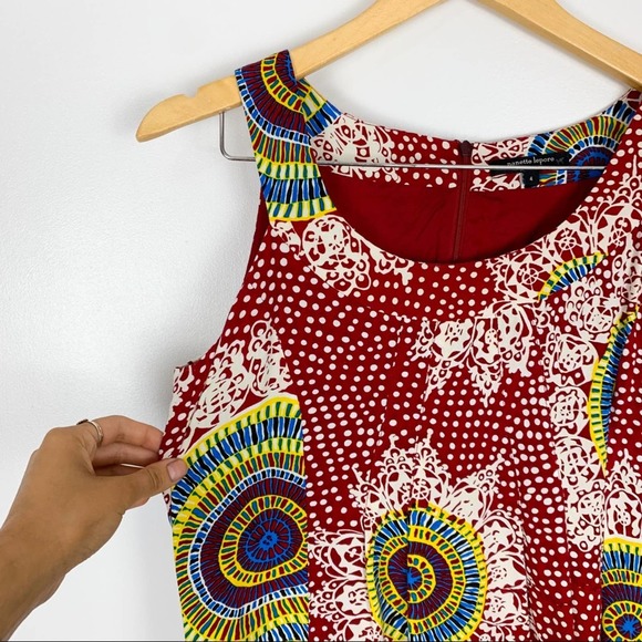 Nanette Lepore Sleeveless Red Geometric Patterned Swing Mini Dress Size 4 - Picture 4 of 13